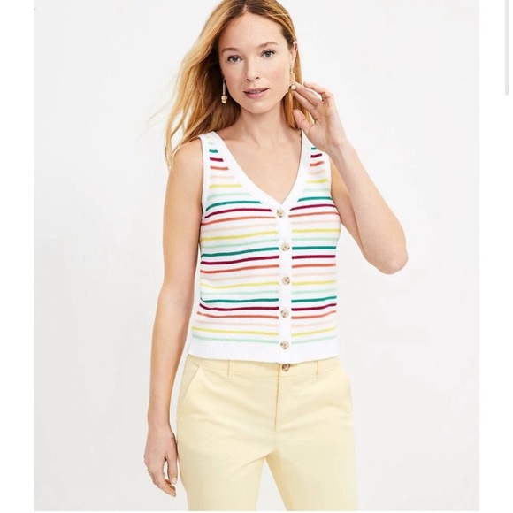 LOFT Tops - Loft Rainbow Button Down Knit Sleeveless Sweater Tank Top Small